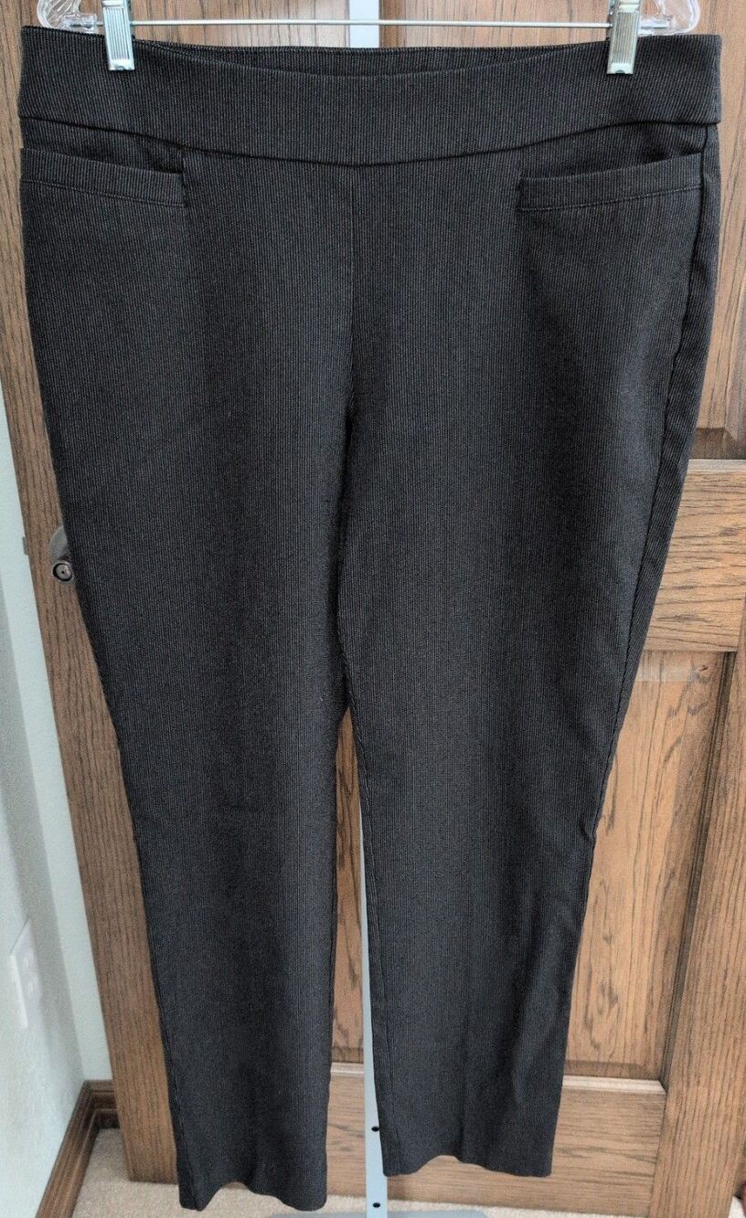 2 Pairs Studio Works Dress Pants Women Black & Black Pinstripe Stretch Waist 14